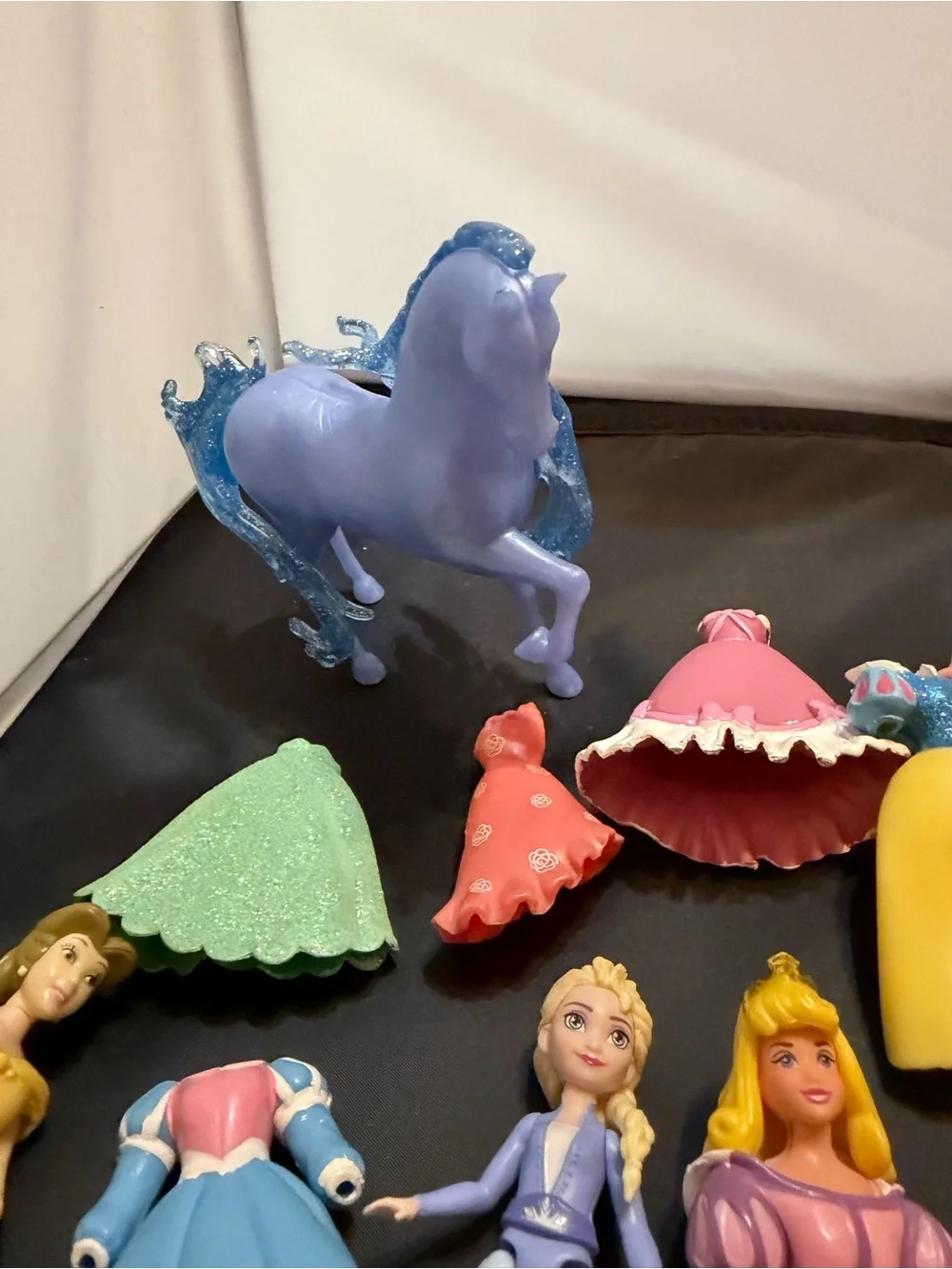 Disney Princess Polly Pocket Mini Doll Lot Rubber Dresses Horse Elsa Belle